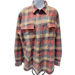 VTG LL Bean flannel Shirt L plaid button-up 100% cotton Freeport Main USA Red